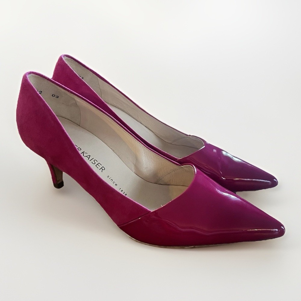 Peter Kaiser Hot Pink Patent & Suede Pointed Toe Heels UK 4 US 6.5 Germany Prom‎